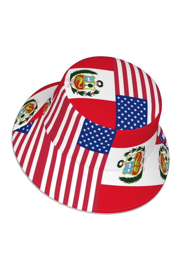 Peru America Flag Bucket Hat Stripe Beach Fisherman Hats For Women Men Reversible Double-Side-Wear With Reflective