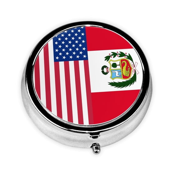 Peru America Flag Round Pill Box Small Pill Case For Purse Pocket Medicine Organizer Travel Pillbox Portable Pill Container