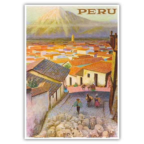 Peru - Arequipa Village South America - El Misti Volcano (Putina) - Vintage Travel Poster by F. C. Hannon c.1950s - Master Art Print 10in x 14in