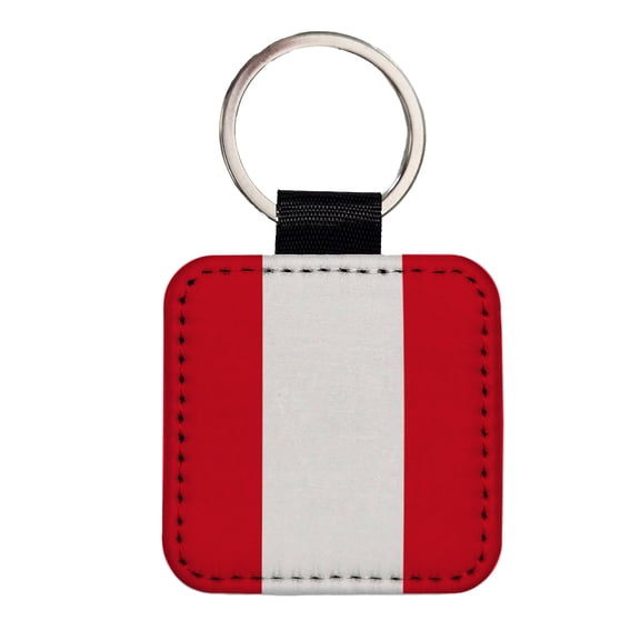 Peru Country Flag Faux Leather Square Keychain