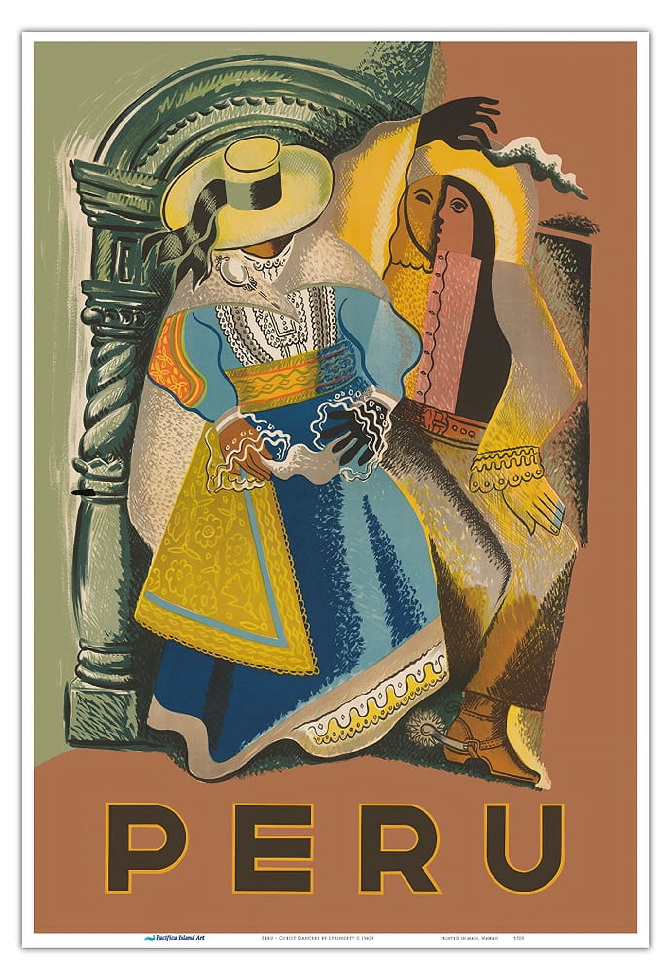 Peru - Cubist Dancers - Vintage Travel Poster by Springett c.1940s ...