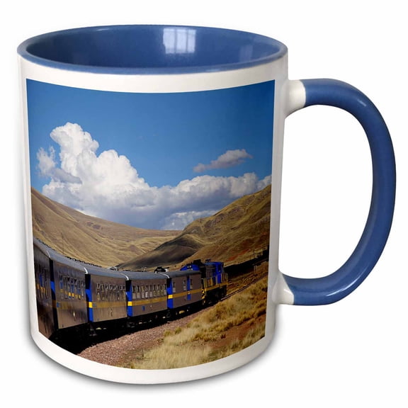 3drose, Peru, Cusco. Peru Rails First Class Train - Sa17 Kwi0149 - Kymri Wilt, 11oz Two-tone Blue Mug