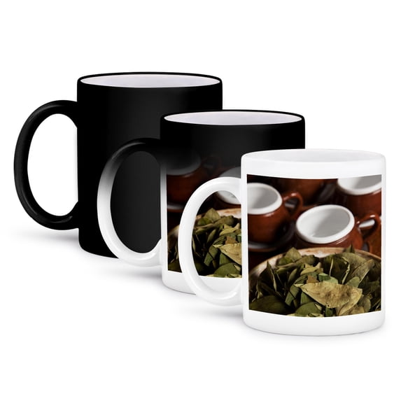 3dRose, Peru, Cuzco. Coca leaves and tea cups - SA17 BJA0152 - Jaynes Gallery, 11oz Magic Transforming Mug