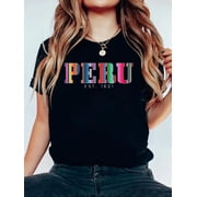 Peru Est. 1821 Peruvian Pattern Roots Peru T-Shirt Graphic Tee summer Tops For Women Round Neck Fashion Cotton shirts