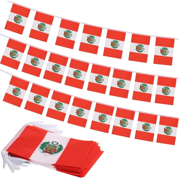 Peru Flag Banner, Small Mini Peruvian Flags Patriotic Decoration for Party, Classroom, Sports Events, 33 Feet 30 Flags