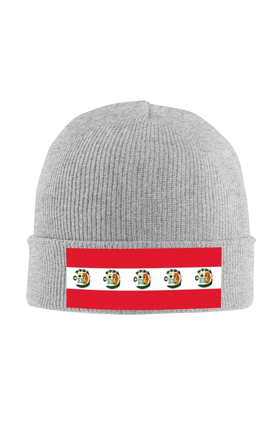 Peru Flag Beanie Hat Men Women Warm Printed Cap Knit Beanies Hats Outdoor Winter Gray