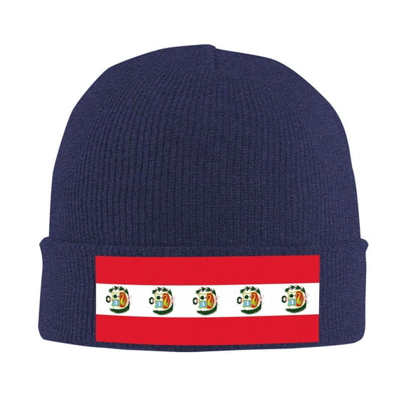 Peru Flag Beanie Hat Men Women Warm Printed Cap Knit Beanies Hats Outdoor Winter Navy Blue