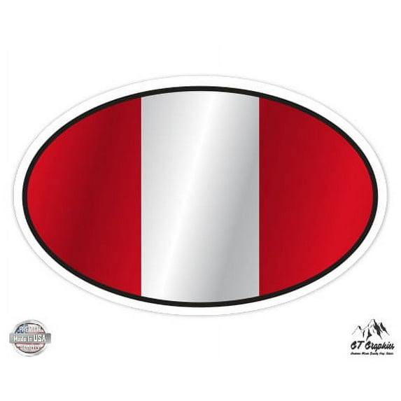Peru Flag Oval - 7" Vinyl Sticker - For Car Laptop I-Pad - Waterproof Decal