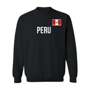 Peru Flag - Soccer Cup Inspired Fans Supporter Unisex Crewneck Sweatshirt (Black, Large)