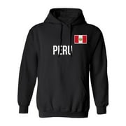 Peru Flag - Soccer Cup Inspired Fans Supporter Unisex Hooded Sweatshirt (Black, Medium)