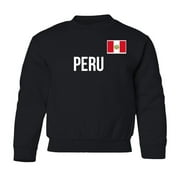 Peru Flag - Soccer Cup Inspired Fans Supporter Youth Crewneck Sweatshirt (Black, Youth Small)