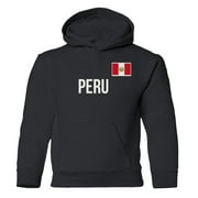 Peru Flag - Soccer Cup Inspired Fans Supporter Youth Hooded Sweatshirt (Black, Youth X-Large)