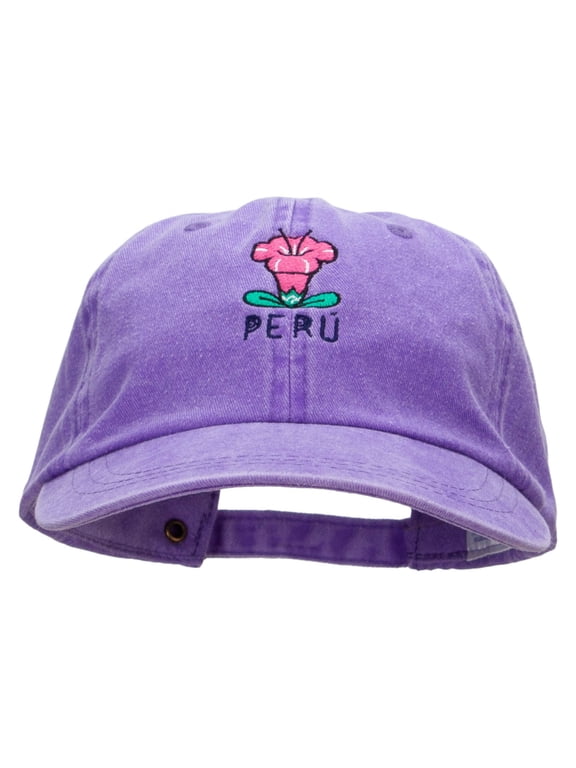 Peru Flower Embroidered Pigment Dyed Wash Cap - Purple OSFM