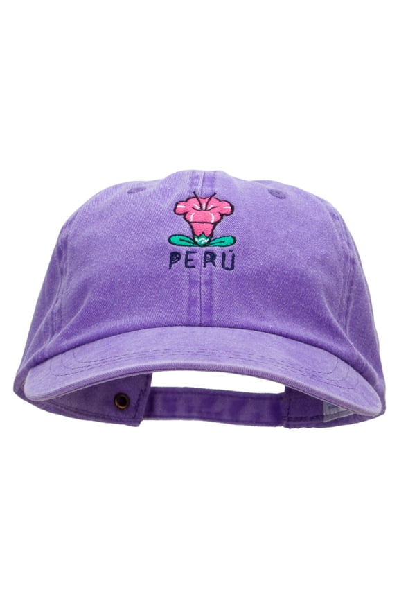 Peru Flower Embroidered Pigment Dyed Wash Cap - Purple OSFM