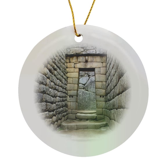 3drose, Peru. Incan Doorway at Machu Picchu - Sa17 Kwi0103 - Kymri Wilt, Circle Porcelain Ornament
