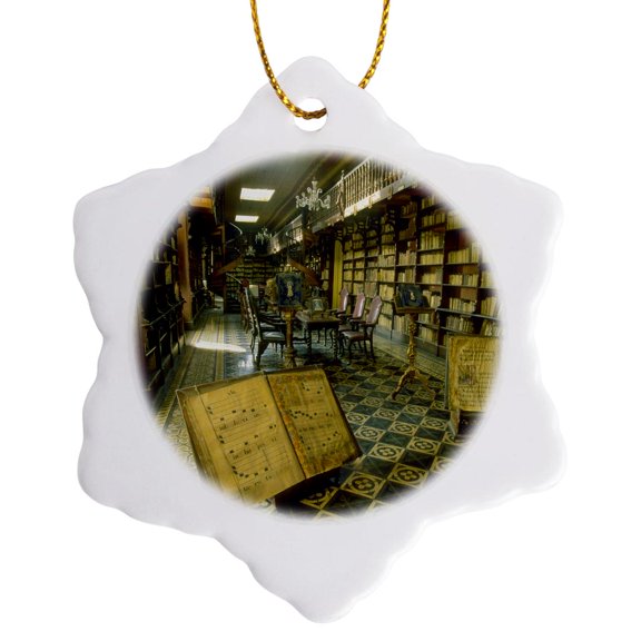 3drose, Peru, Lima, Library of Monastery of San Francisco - Sa17 Ksc0009 - Kevin Schafer, 3 inch Snowflake Porcelain Ornament