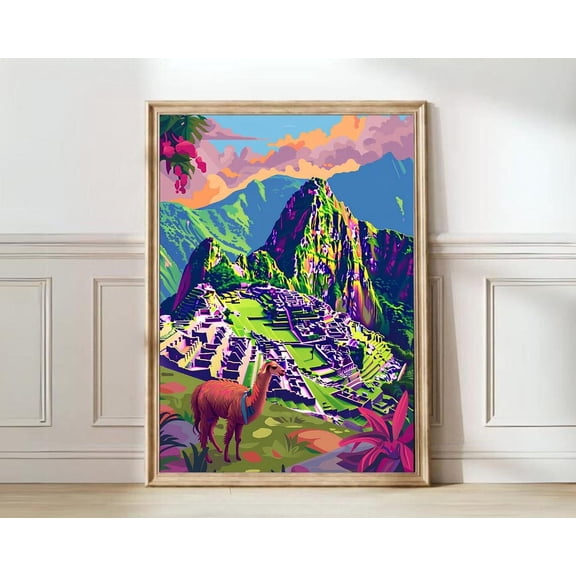 Peru Machu Picchu Travel Illustration Poster, Poster Home Decor, Poster Only