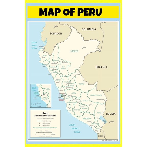 Peru Map Poster - Laminated Wall Map - 24x36 - Ideal for Classrooms and Homes – Features Bright Colors and Vivid Imagery
