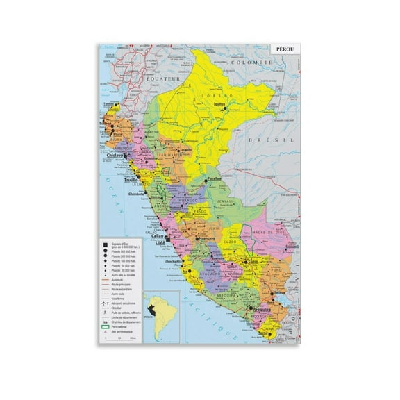 Peru Map Posters Painting On Canvas Wall Art Poster Scroll Picture Print Living Room Walls Decor Home Posters 24x36inch(60x90cm)