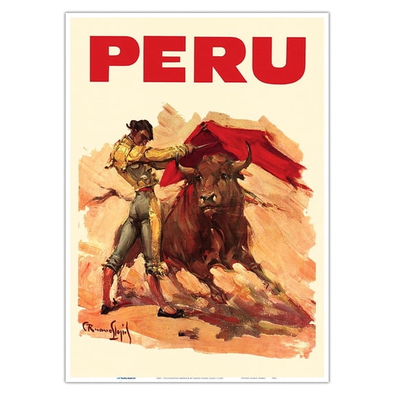 Peru - Bullfighting Matador - Vintage Airline Travel Poster by Carlos Ruano Llopis c.1946 - Master Art Print 10in x 14in