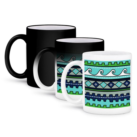 Peru Pattern - Waves Diamonds And Stripes - South American Design - Blue Green Navy Teal Turquoise, 11oz Magic Transforming Mug