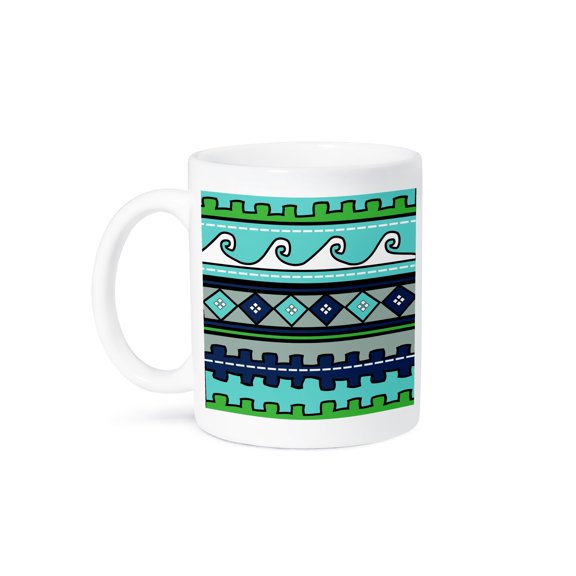 Peru Pattern - Waves Diamonds And Stripes - South American Design - Blue Green Navy Teal Turquoise, 11oz Mug
