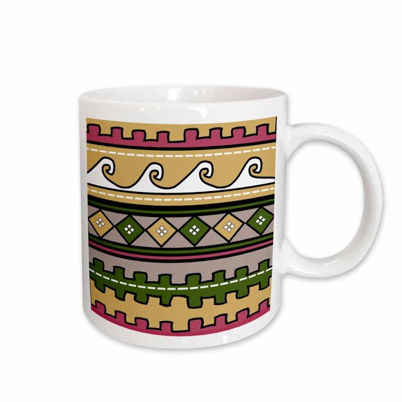 3drose, Peru Pattern - Waves Diamonds and Stripes - Tan Yellow Brown Beige Green Red White South America, 11oz Mug