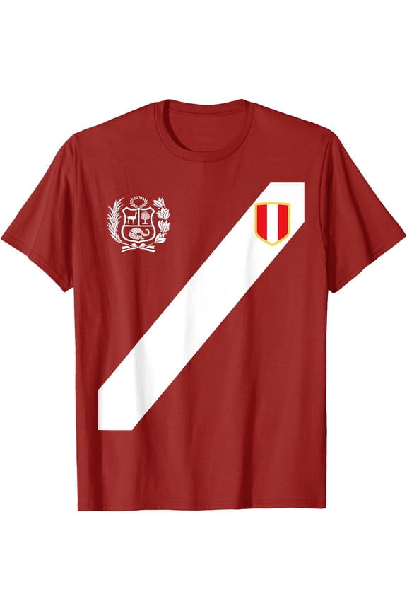 Peru Red Shirt Peruvian Flag Escudo Retro Soccer Peru T-Shirt, Vintage Birthday Gift