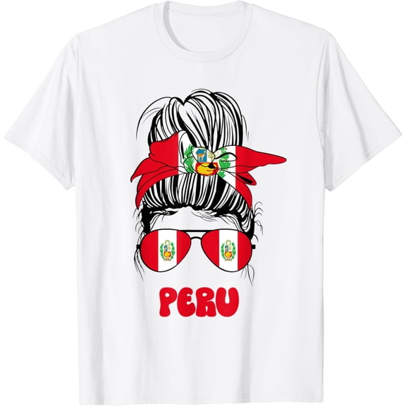 Peru Shirt Messy Bun Peruvian Flag Peruana T-Shirt