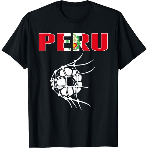 Peru Soccer Fans Jersey - Peruvian Flag Football Ball in Net T-Shirt