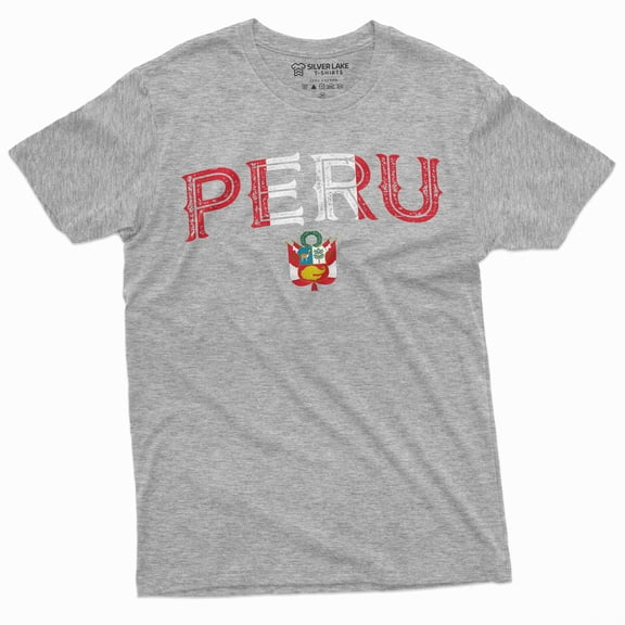 Peru T-Shirt Tee Shirt Peruvian Flag Coat Of Arms Mens Womens Unisex T-Shirt (3X-Large Grey)