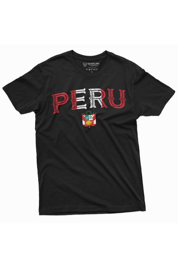 Peru T-Shirt Tee Shirt Peruvian Flag Coat Of Arms Mens Womens Unisex T-Shirt (Large Black)
