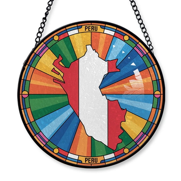 Peru Travel Decor Suncatcher Stained Glass Window Hanging, Gift for Traveller, Collection of Country Travel Souvenirs for Family and Friends, Peru Map and Flag Décor