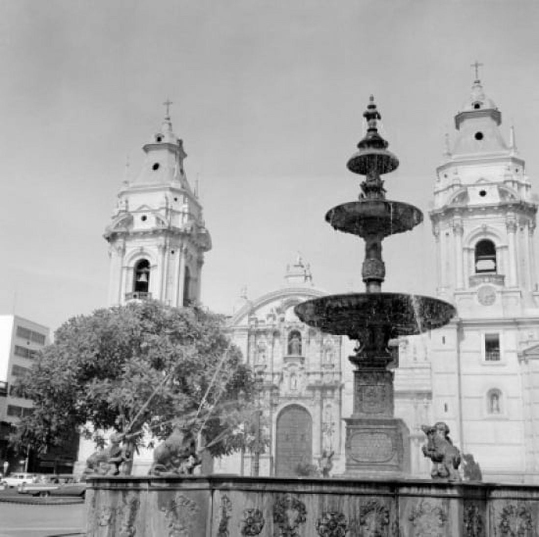 Peru fountain in front of colonial church Canvas Art - (24 x 36)