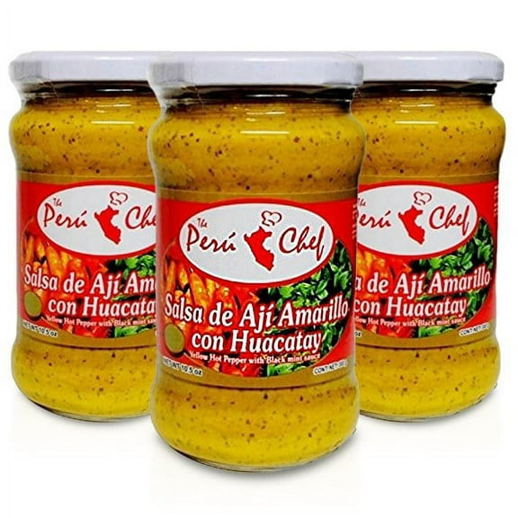 PeruChef Salsa Aji Amarillo con Huacatay 10.5 oz | Yellow Hot Pepper with Black Mint Sauce 3 Pack