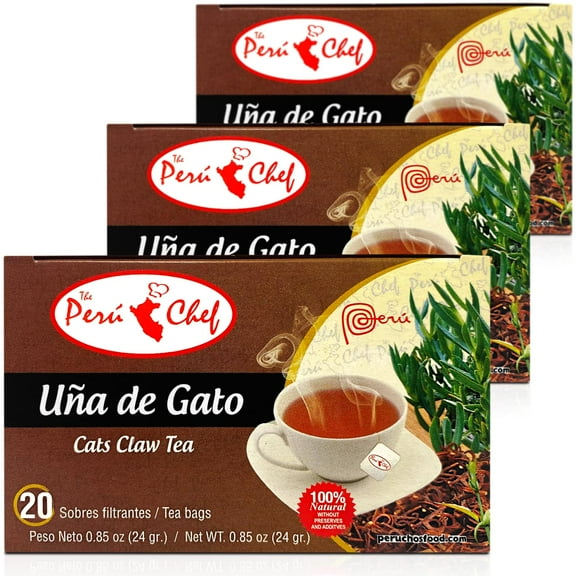PeruChef Te Ua de Gato 60 sobres Filtrantes | 60 tea bags Cats claw Tea 3 Pack