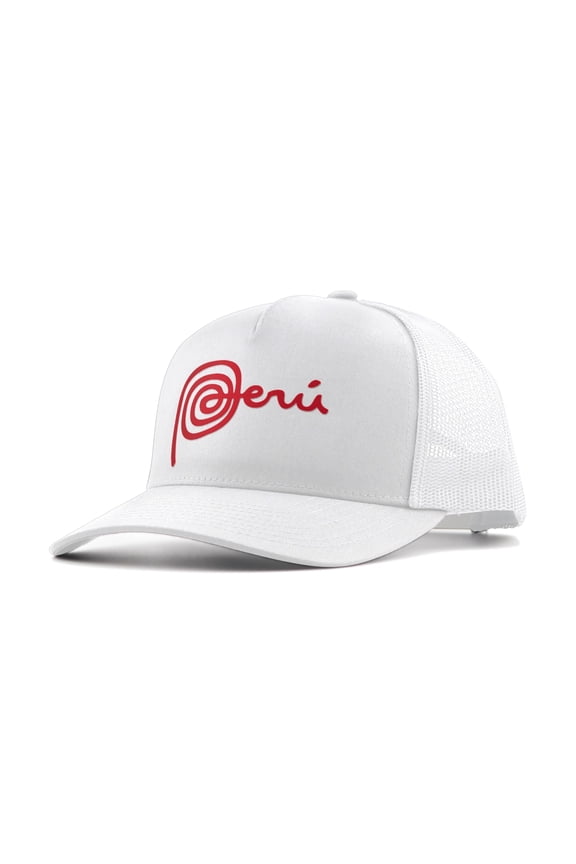 Marca Peru Hat — Trucker Mesh Snapback Cap — Adjustable — Gorras Peruanas (White)
