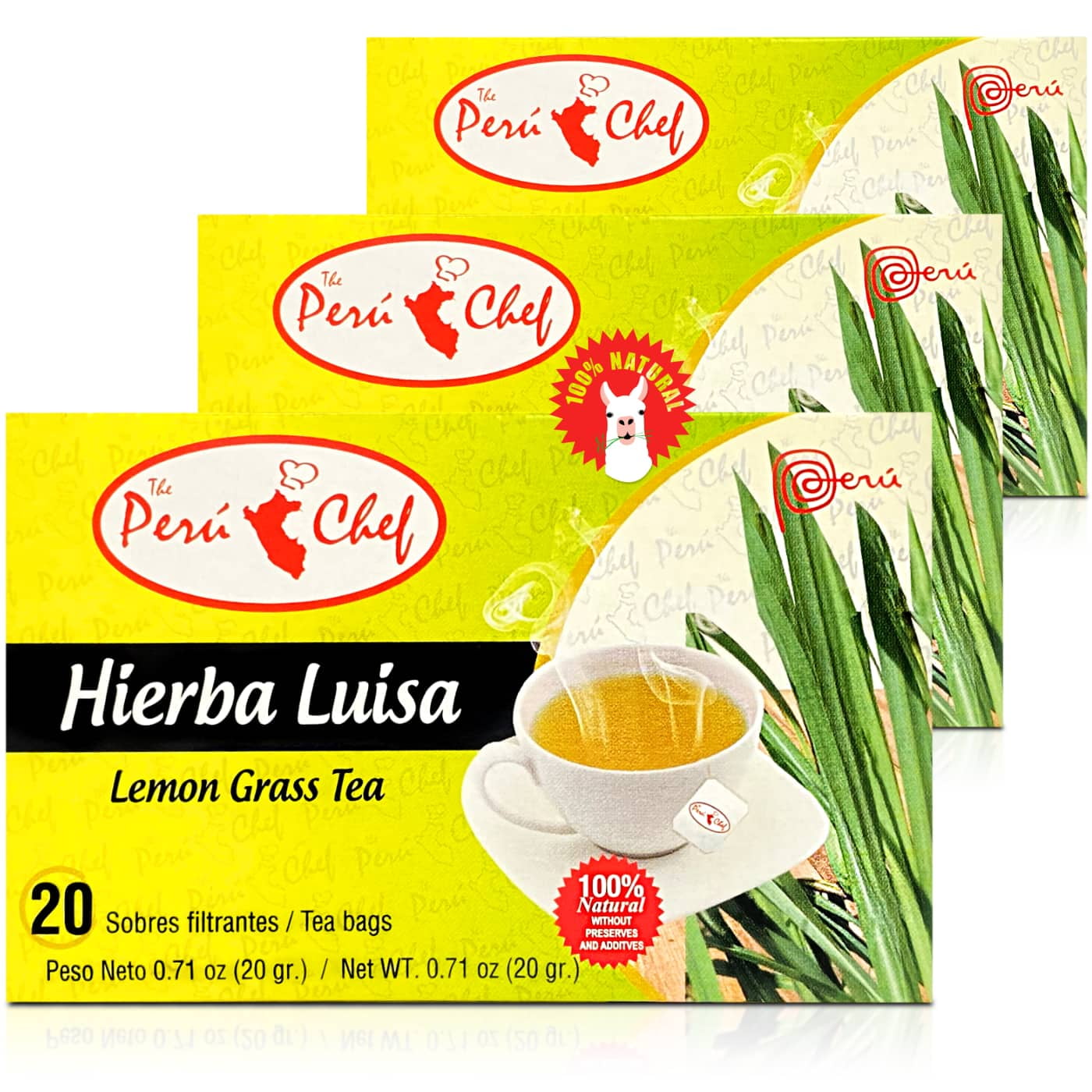 Peruchef Lemon Grass Tea, 60 Bags Total, Imported from Peru, Digestive ...