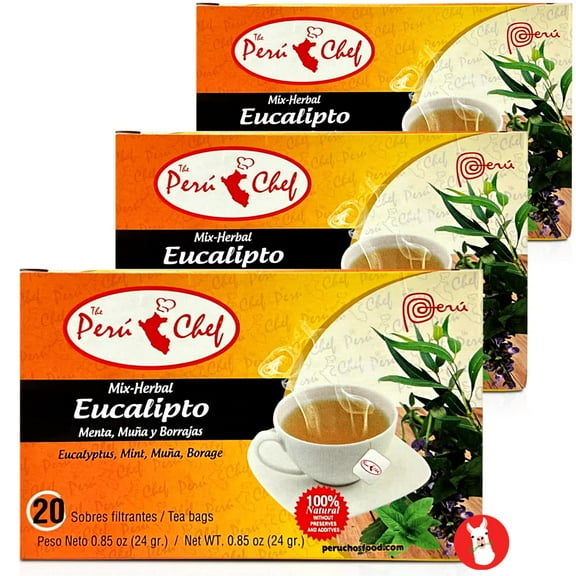 Peruchef Te Mix Eucalipto, Menta, Mua y Borraja | Eucalyptus Tea Bags 3 Packs