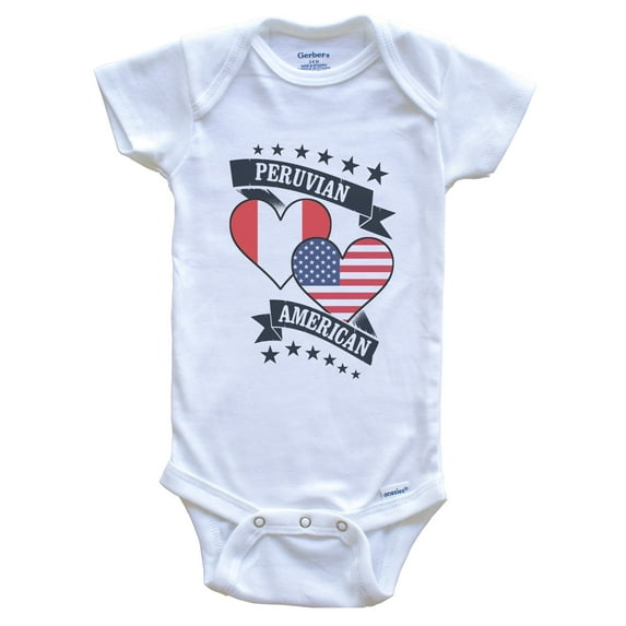 Peruvian American Heart Flags Peru America Baby Bodysuit, 6-9 months white
