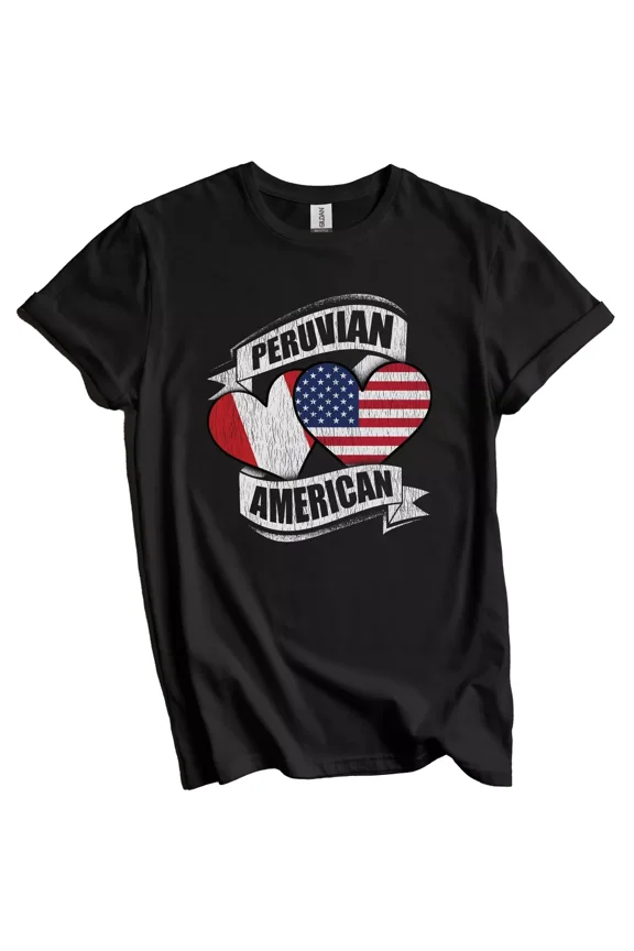 Peruvian American Hearts USA Peru Flags T-Shirt Gift for Men Women Unisex Tee