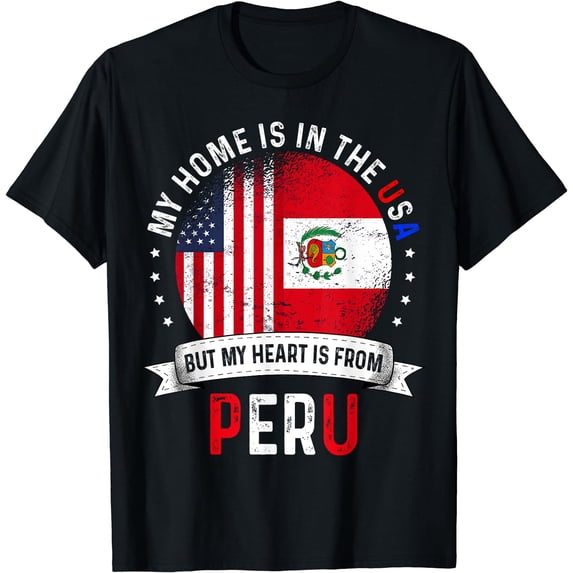 Peruvian American Patriot Heart is from Peru Flag T-Shirt Black Small