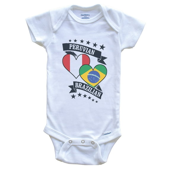 Peruvian Brazilian Heart Flags Peru Brazil Baby Bodysuit, 6-9 months white