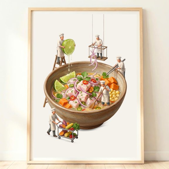 Peruvian Ceviche Wall Art Peru Gift Kitchen Print Lime Ceviche Whimsical Kitchen Art