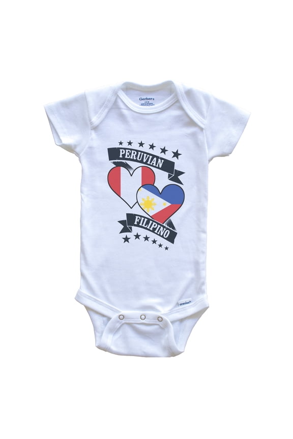 Peruvian Filipino Heart Flags Peru Philippines Baby Bodysuit, 0-3 months white