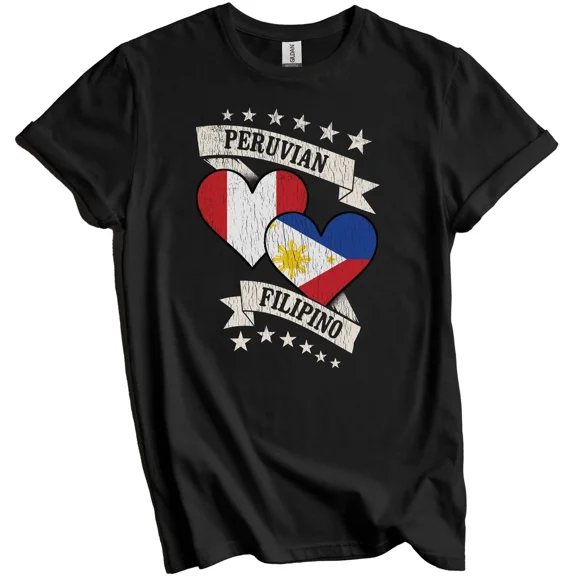 Peruvian Filipino Heart Flags Peru Philippines T-Shirt Gift for Men Women Unisex Tee