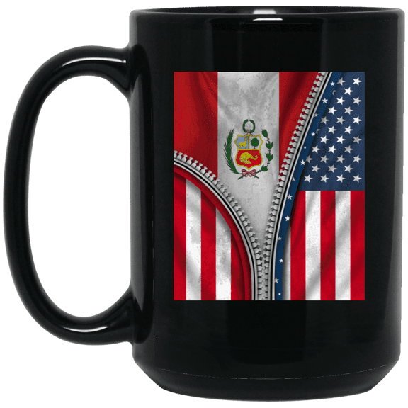 Peruvian Flag American Peru Coffee Mug, Patriotic Roots Design 15oz Black Coffee Mug