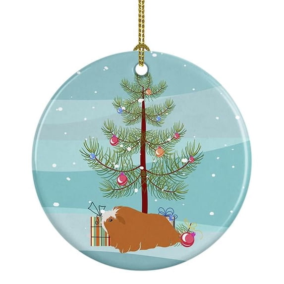 Peruvian Guinea Pig Merry Christmas Ceramic Ornament 2.8 in x 2.8 in