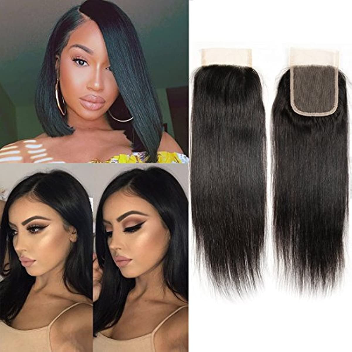 Peruvian Hair Bundles Peruvian Virgin Hair 100% Human Hair 4X4 Transparent Lace Closure Straight Wig Extensions Free Part Natural Black