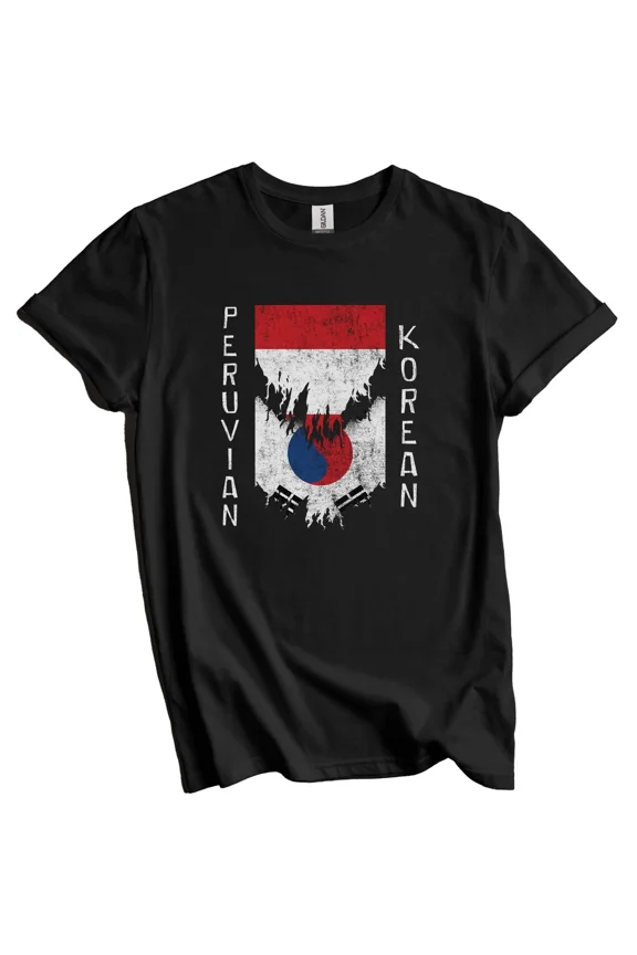 Peruvian Korean Flags Ripped Torn Peru South Korea T-Shirt Gift for Men Women Unisex Tee, Vintage Birthday Gift